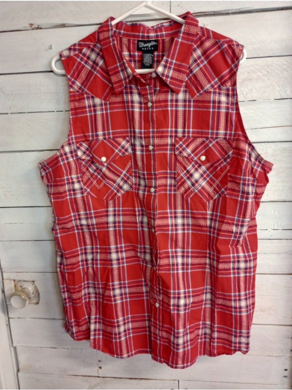 Wrangler Retro Women's Sleeveless Red Plaid Snap Western Shirt Size XXL